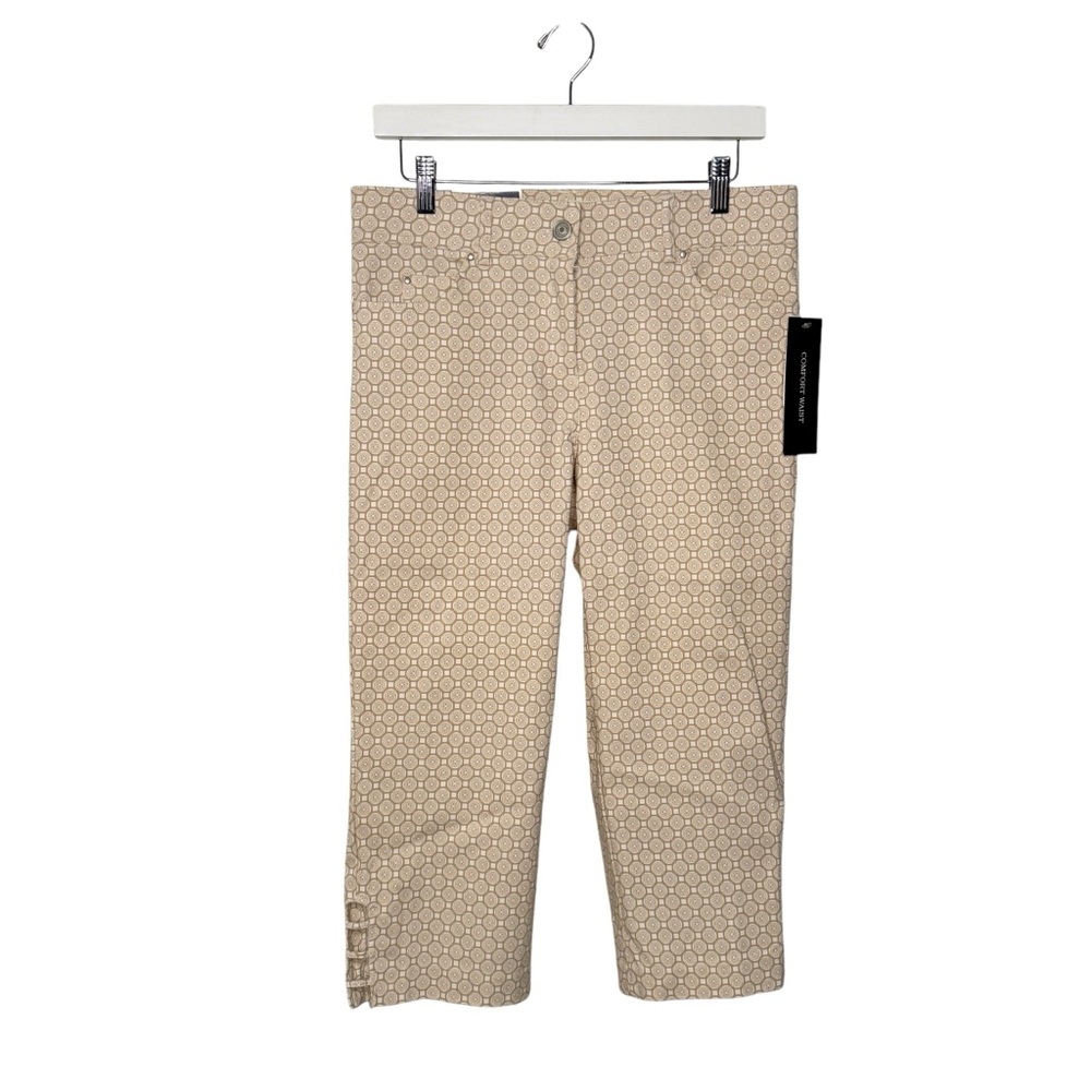 Verve Blues Beige Geometric Circular Print Cropped Pants Size 10 NWT